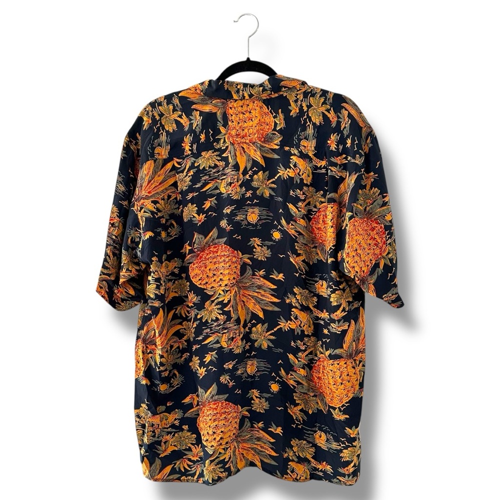Avanti Navy/Orange Men’s Pineapple Hut Vtg Aloha Silk Button Down Shirt Medium - Picture 6 of 9